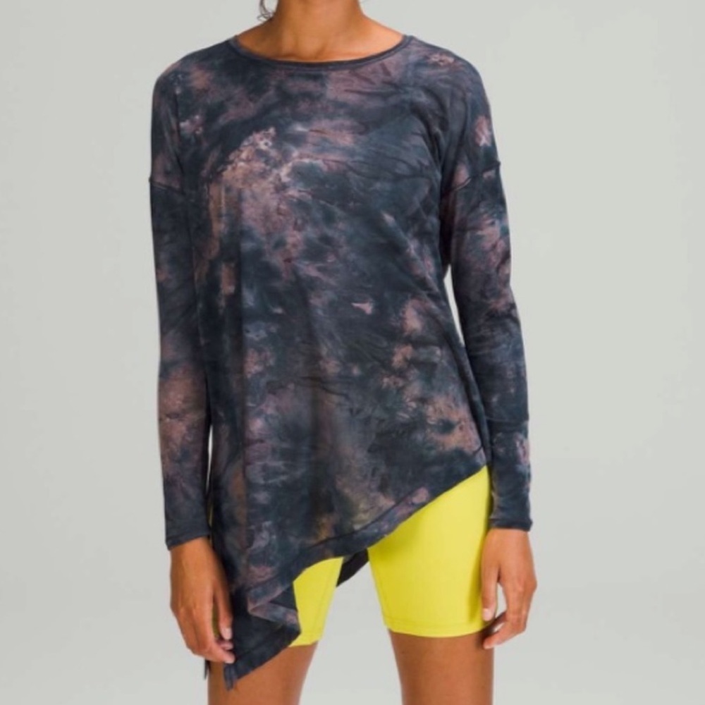 Lululemon To The Point Long Sleeve Mist Spray Dye White Lunar Rock True Navy
